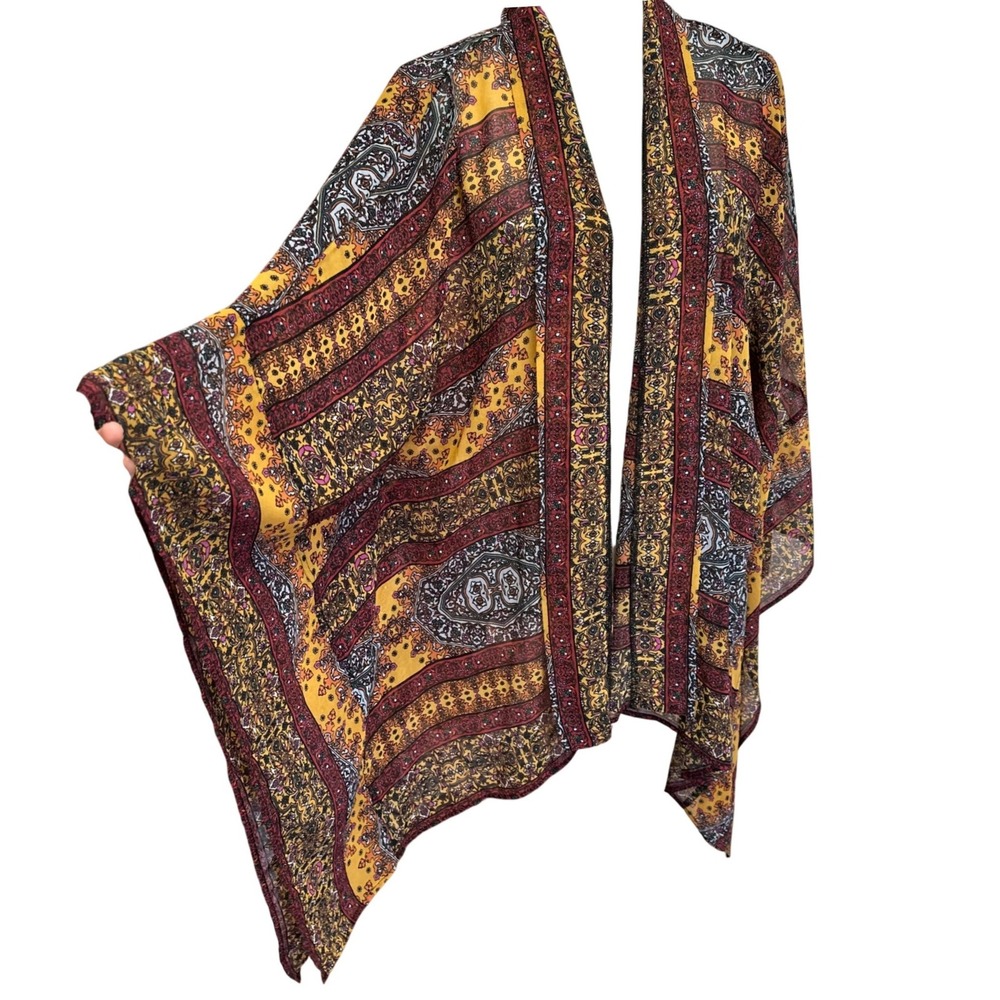 Womens Size S Boho Paisley Kimono Poncho Topper Chiffon Open‎ Front Shawl Hippie